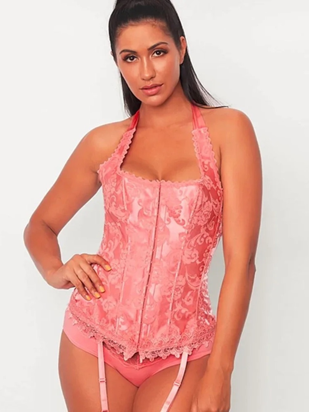 Frederick's of Hollywood Dream Halter Corset in Tea Rose
